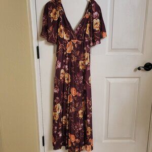 Asos Design Floral Midi Dress Dark Burgundy V-Neck Size 6 NWT